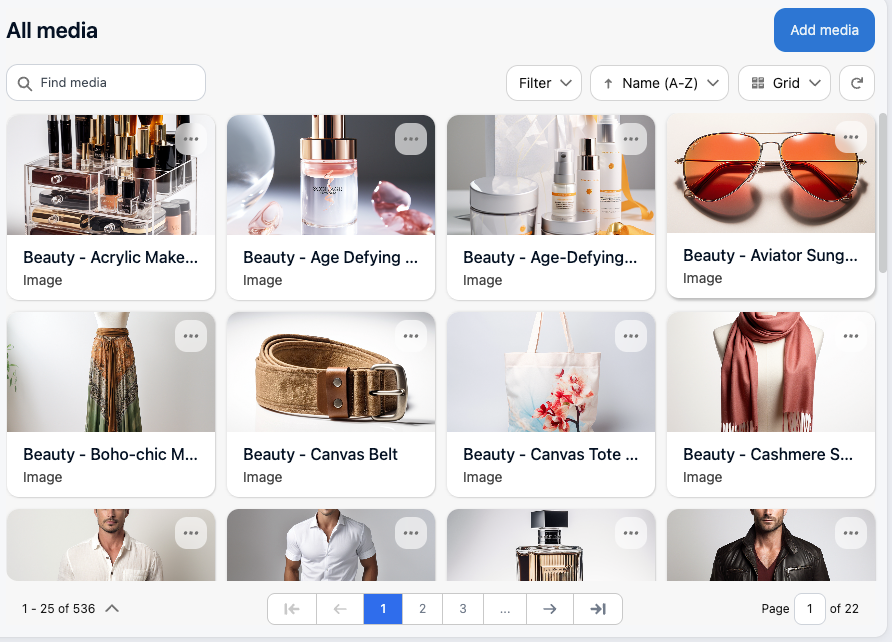 Media manager grid view