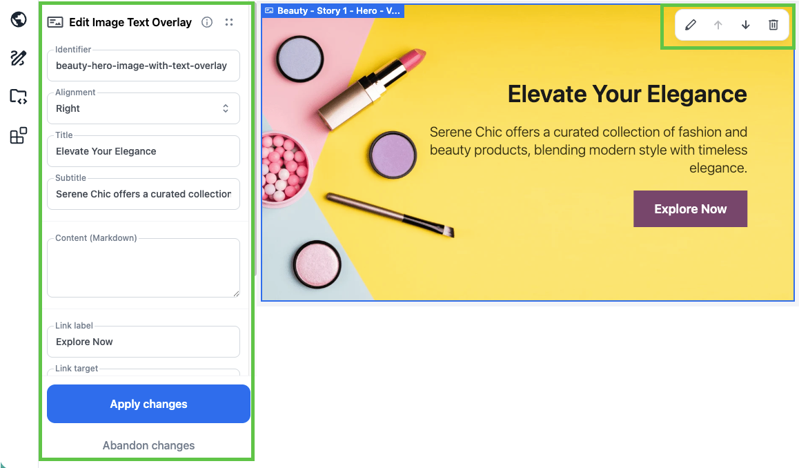 Shows editor section of a page area