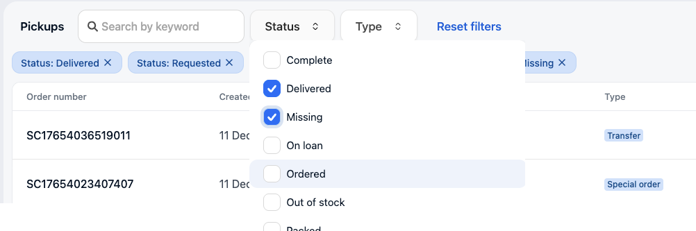 Multiselect list filter