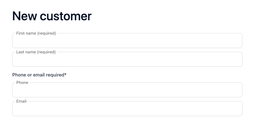 New customer form