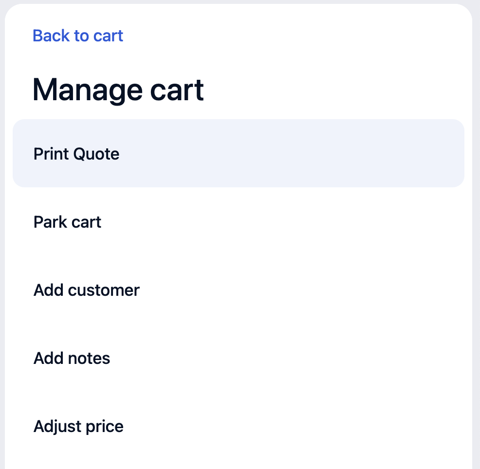 Print Quote button in the POS manage cart menu