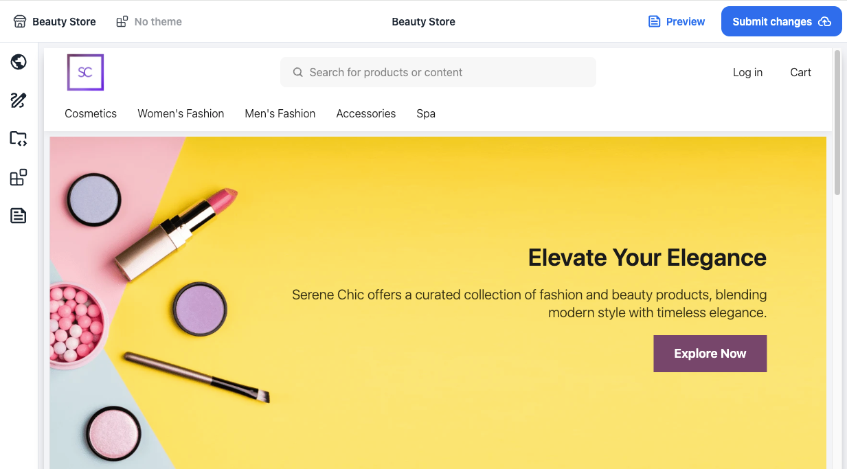 website builder page for beauty store