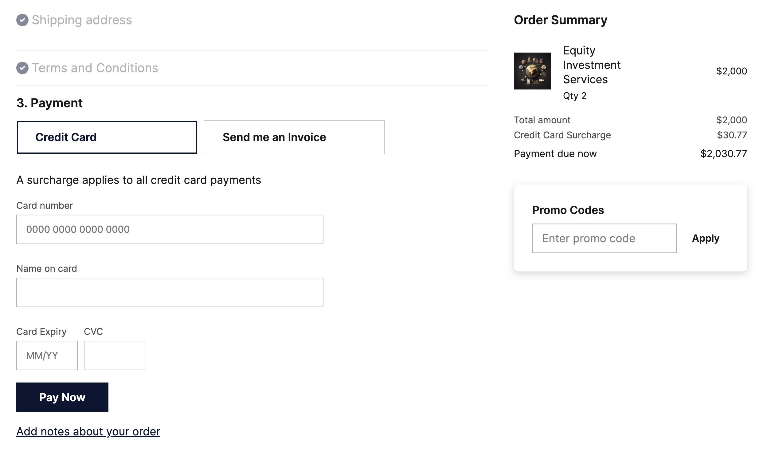 Surcharge shown at checkout