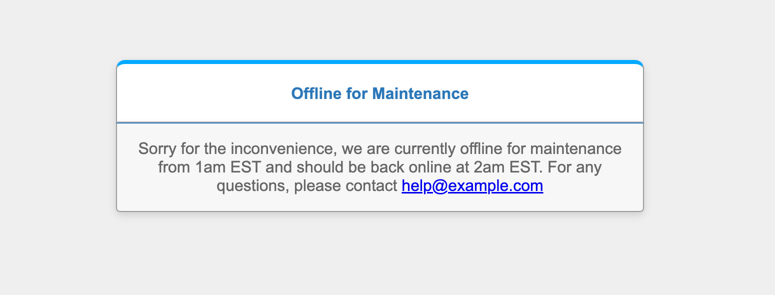 Pre-styled maintenance page displayed to visitors when the store is disabled