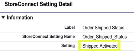 Custom Metadata Shipped showing default Order Shipped Status values