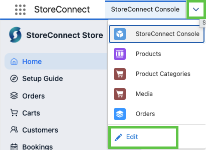 Menu showing the edit function