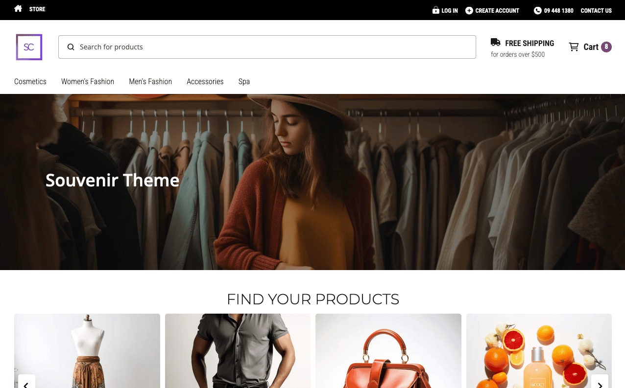 Website with the souvenir theme applied