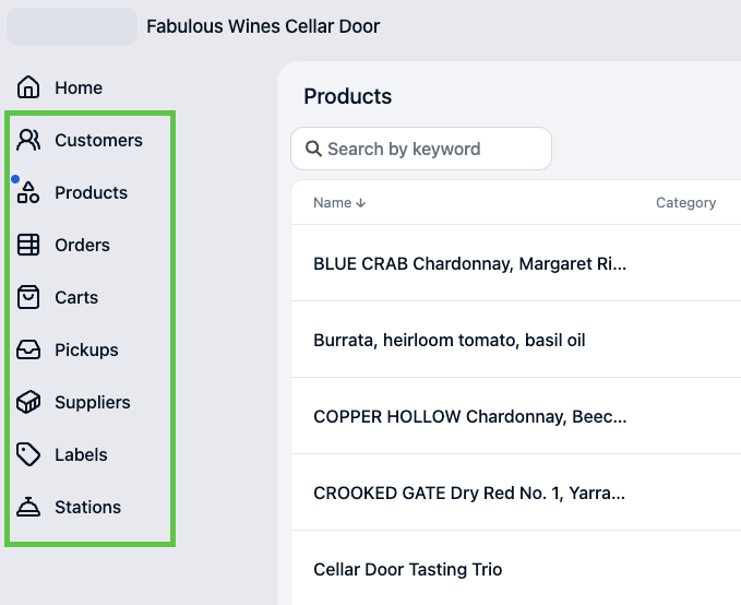 Sidebar menu