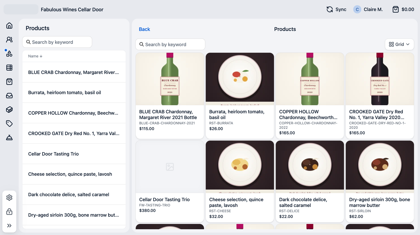 POS product in list and grid view