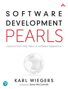 Book cover of Software Development Pearls: Lessons from Fifty Years of Software Experience