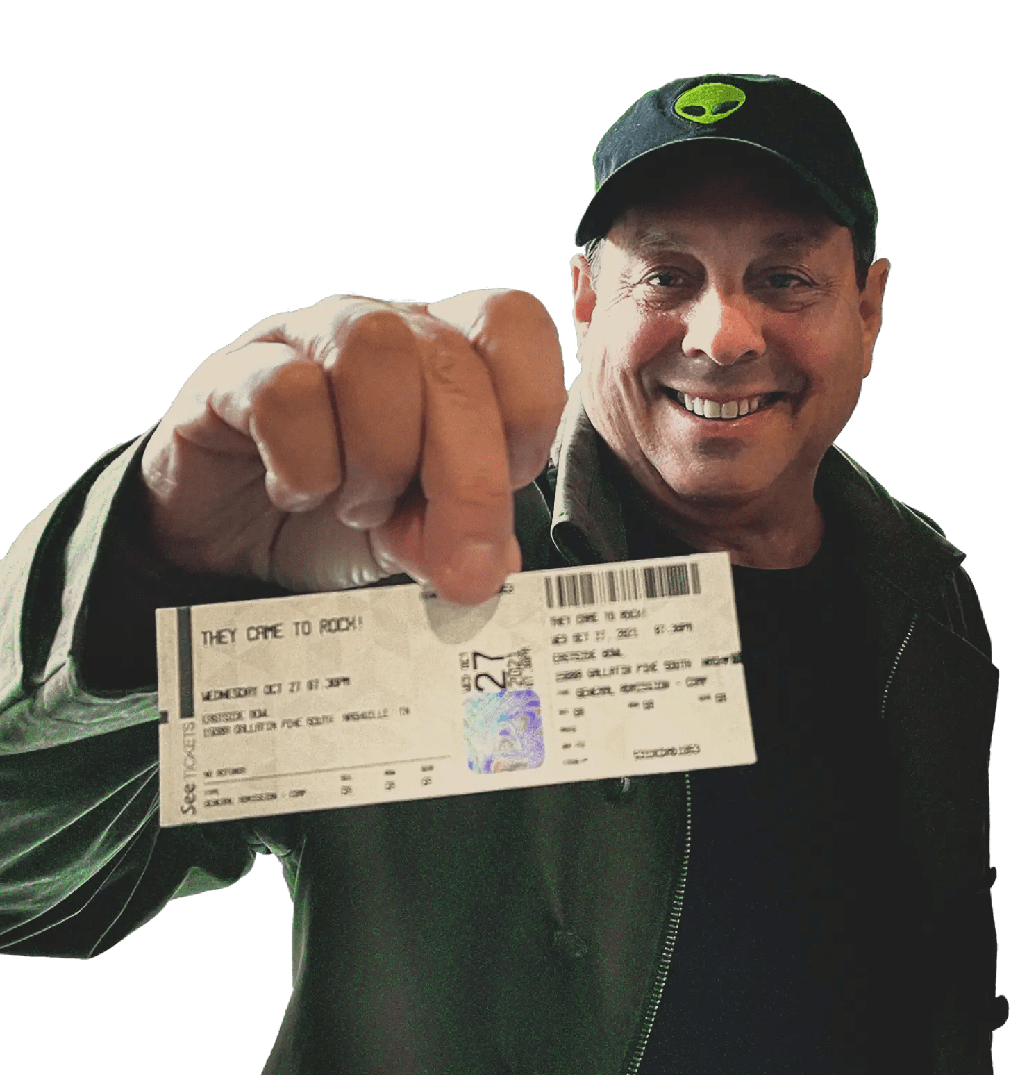 Norty Cohen holding a ticket to his own Concert