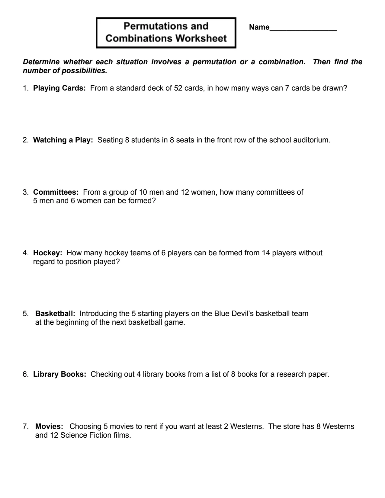 Leaf - Permutations and Combinations Worksheet Throughout Combinations And Permutations Worksheet