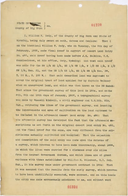 Buffalo Bill Cody land entry file