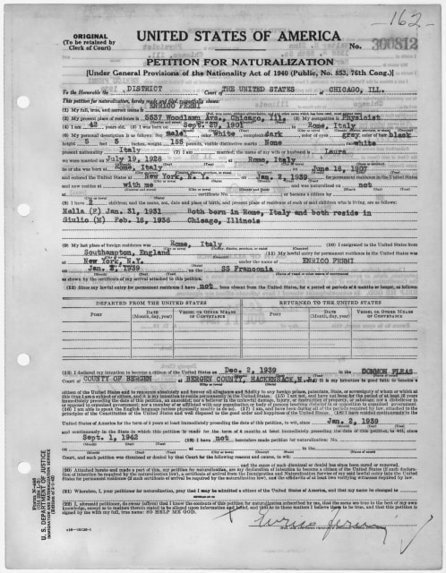 Enrico Fermi's petition for naturalization