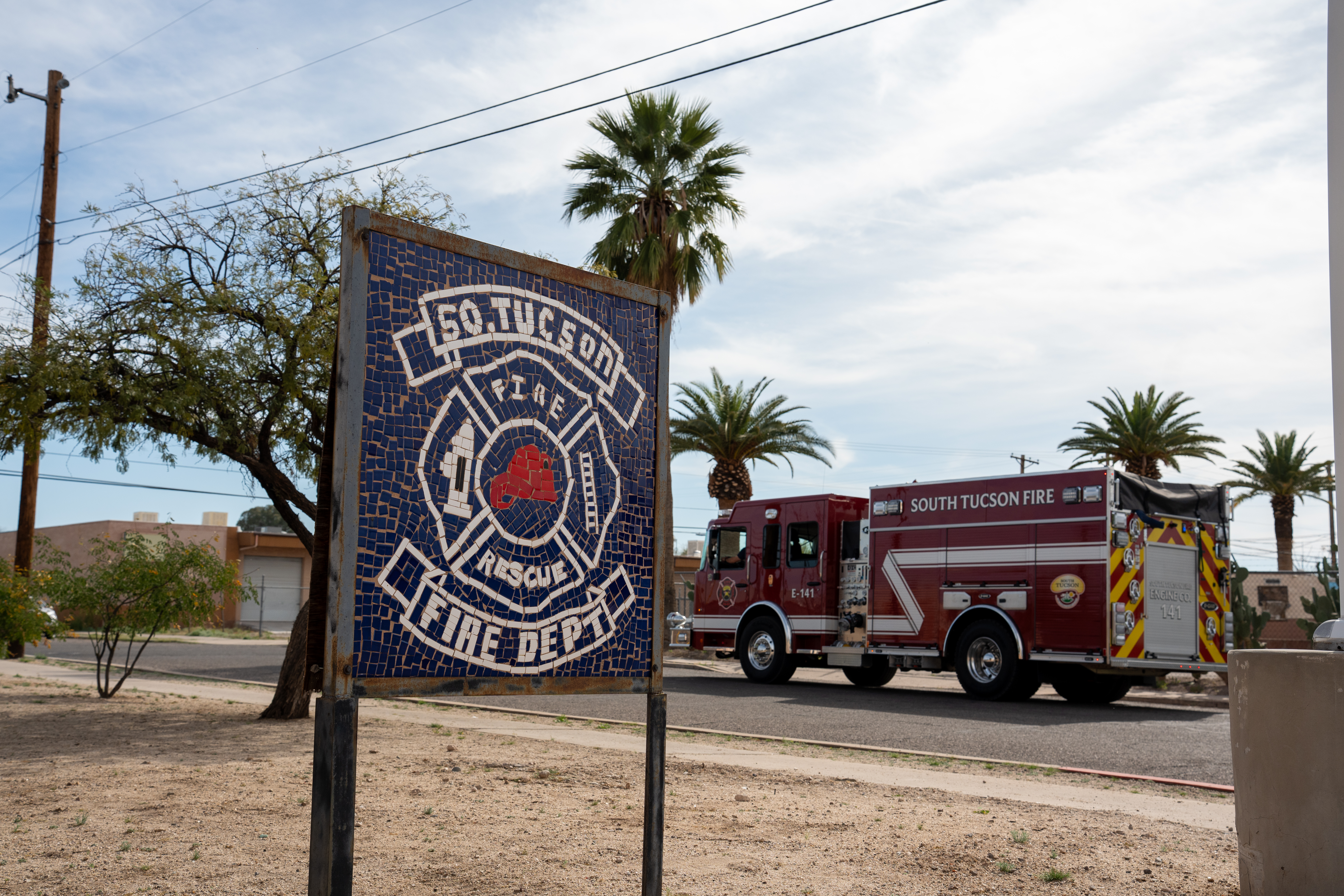A municipal fire department station and engine