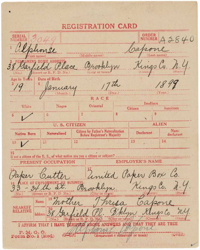 Example: A World War I draft registration card