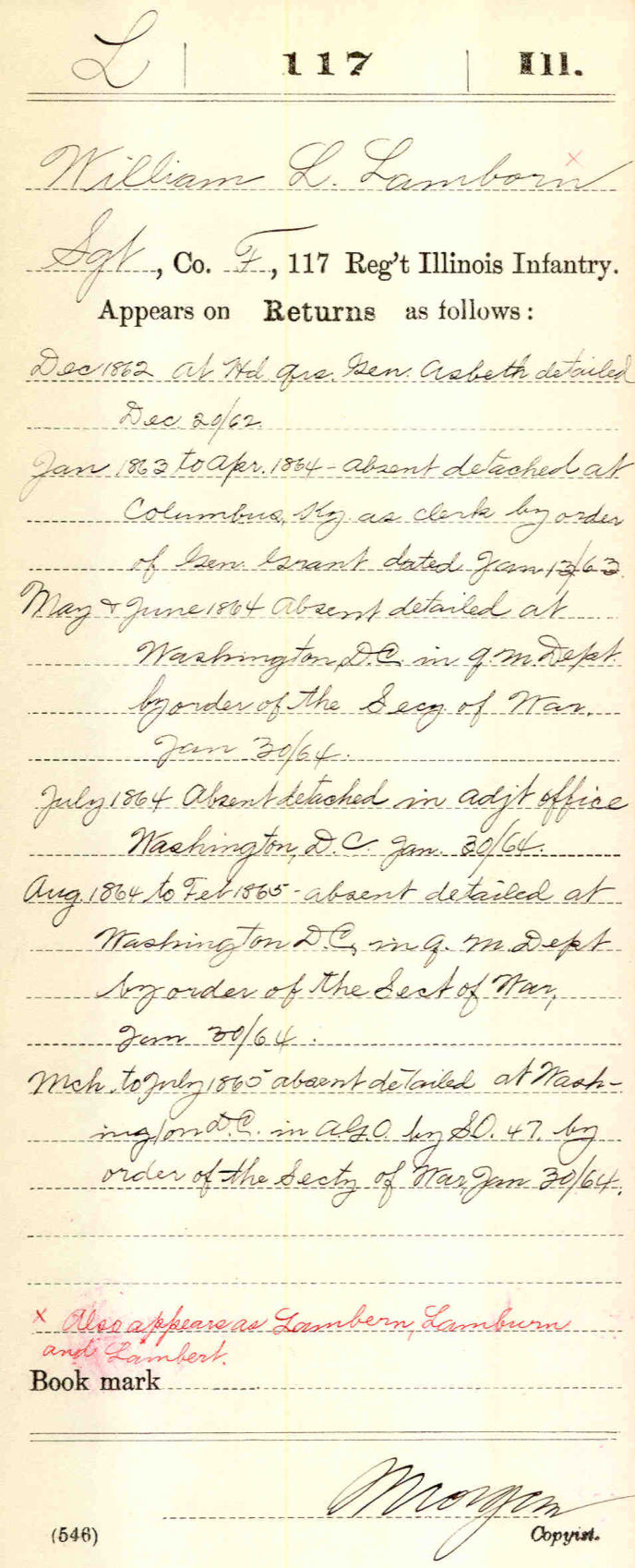 Example: A Union Civil War compiled military service record