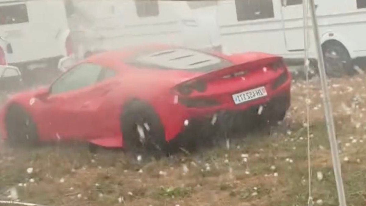 Ferrari camper destroyed by golf-ball-sized hail - ferrari camper