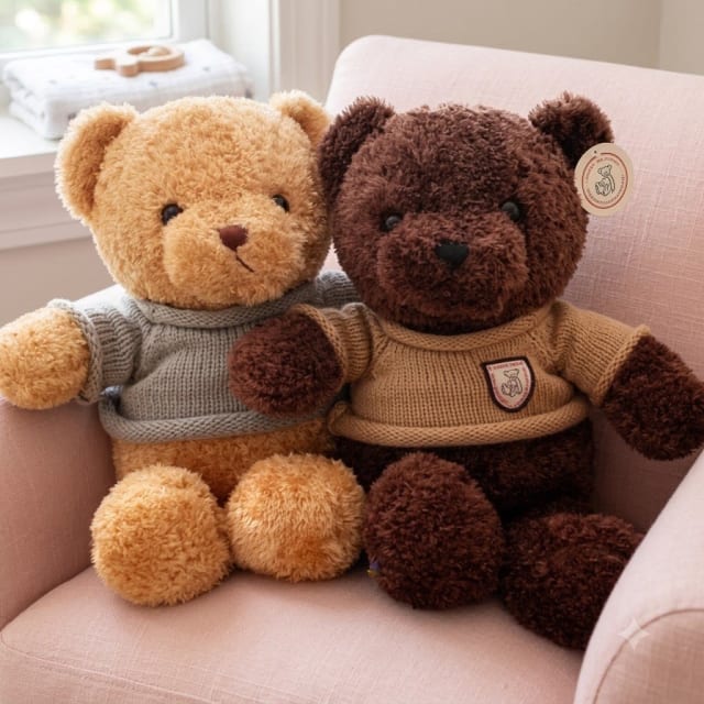 Cute Brown Teddy Bear Soft Toy with Knitted Sweater