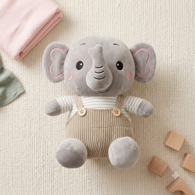 Cute Grey Elephant Soft Toy with Dungaree – Plush Stuffed Elephant