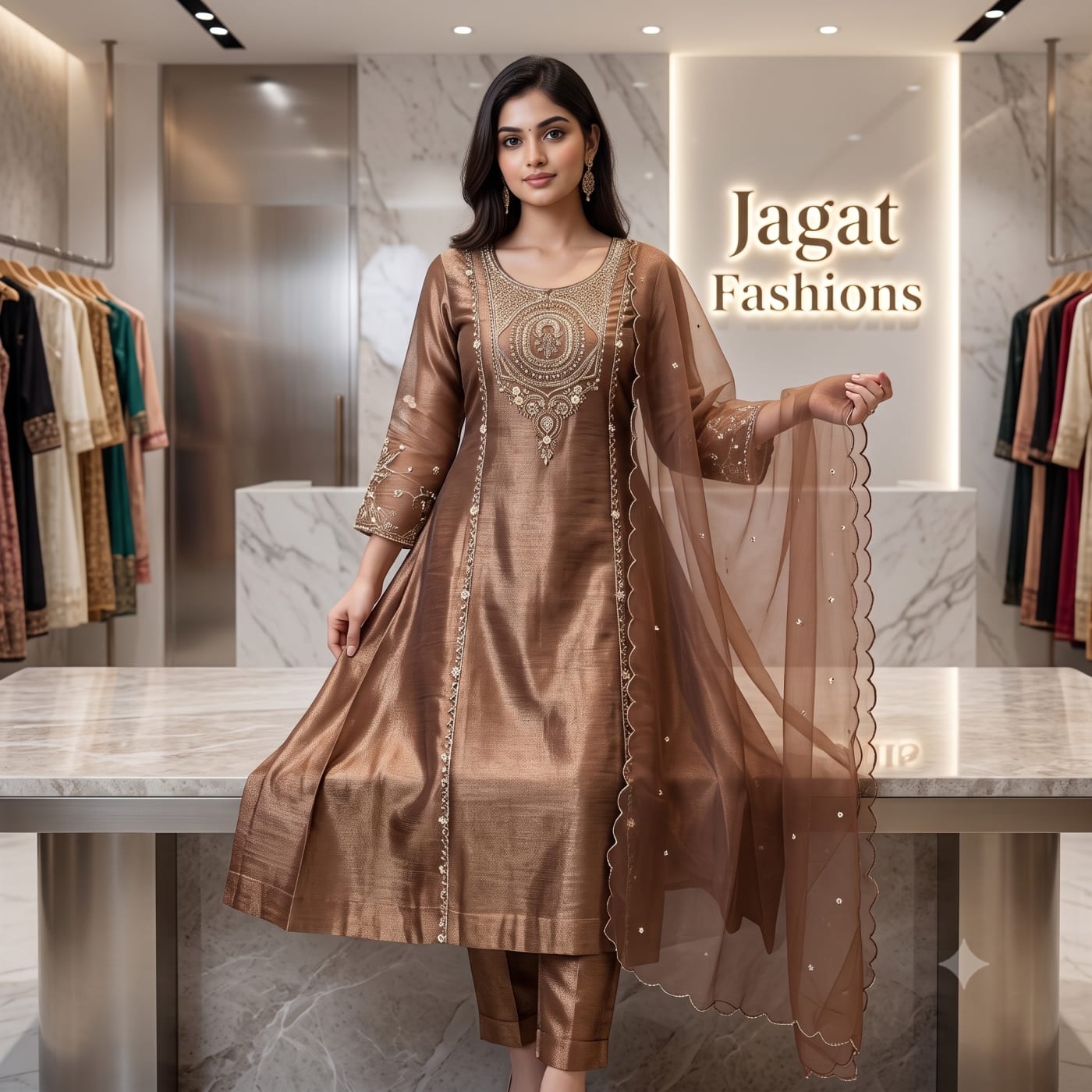Mocha brown straight Suit Set