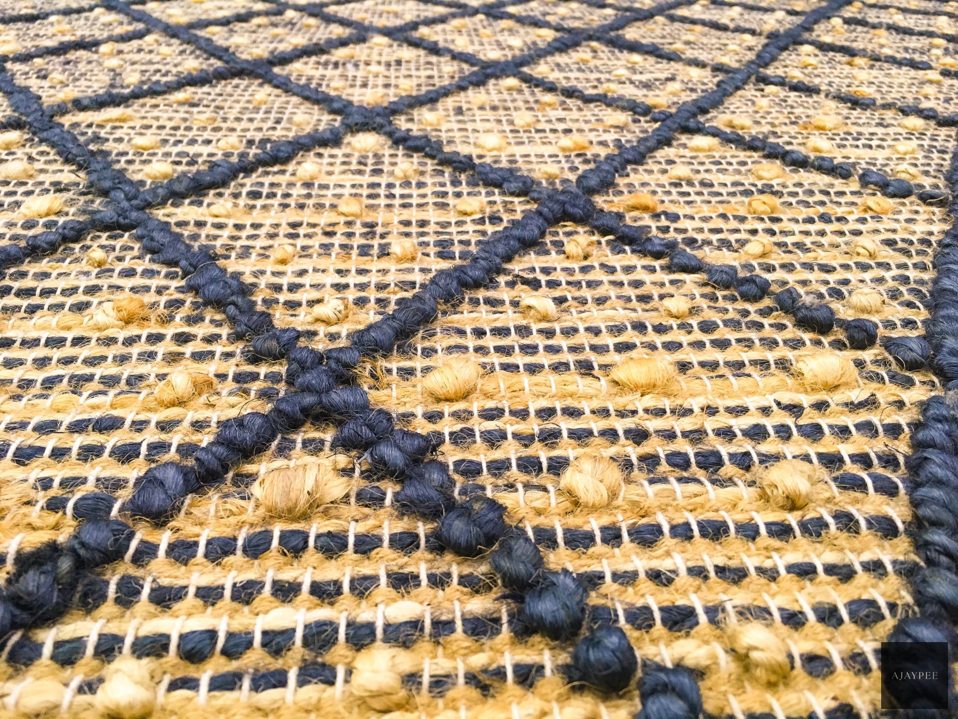 Hemp Hand Woven Rug: Blue Diamond Loop - Jute - Flatweave - Ajaypee Carpets (Thumbnail 4)