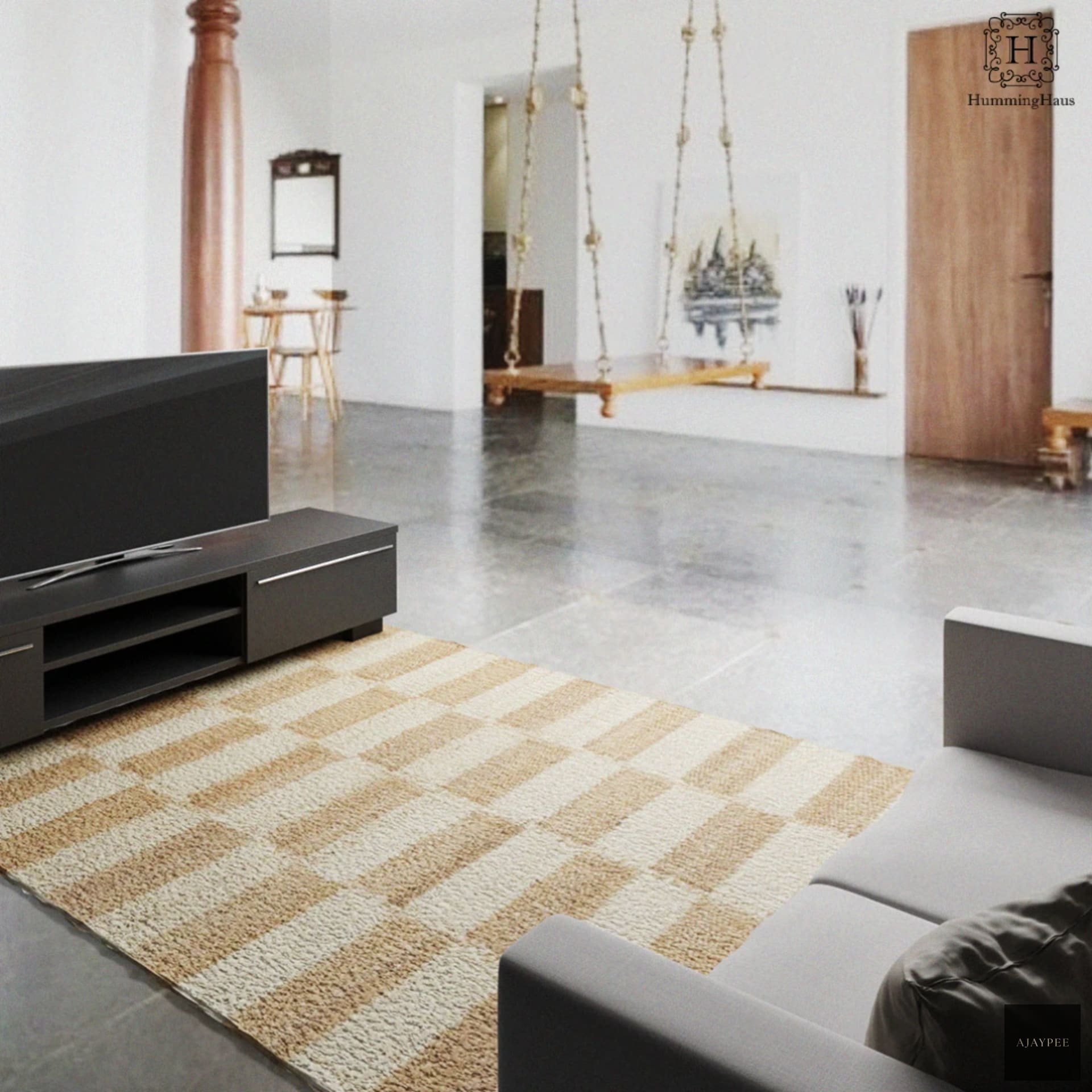 Hemp Hand Woven Rug Flat  Chess Box - Jute - Flatweave - Ajaypee Carpets (Thumbnail 4)
