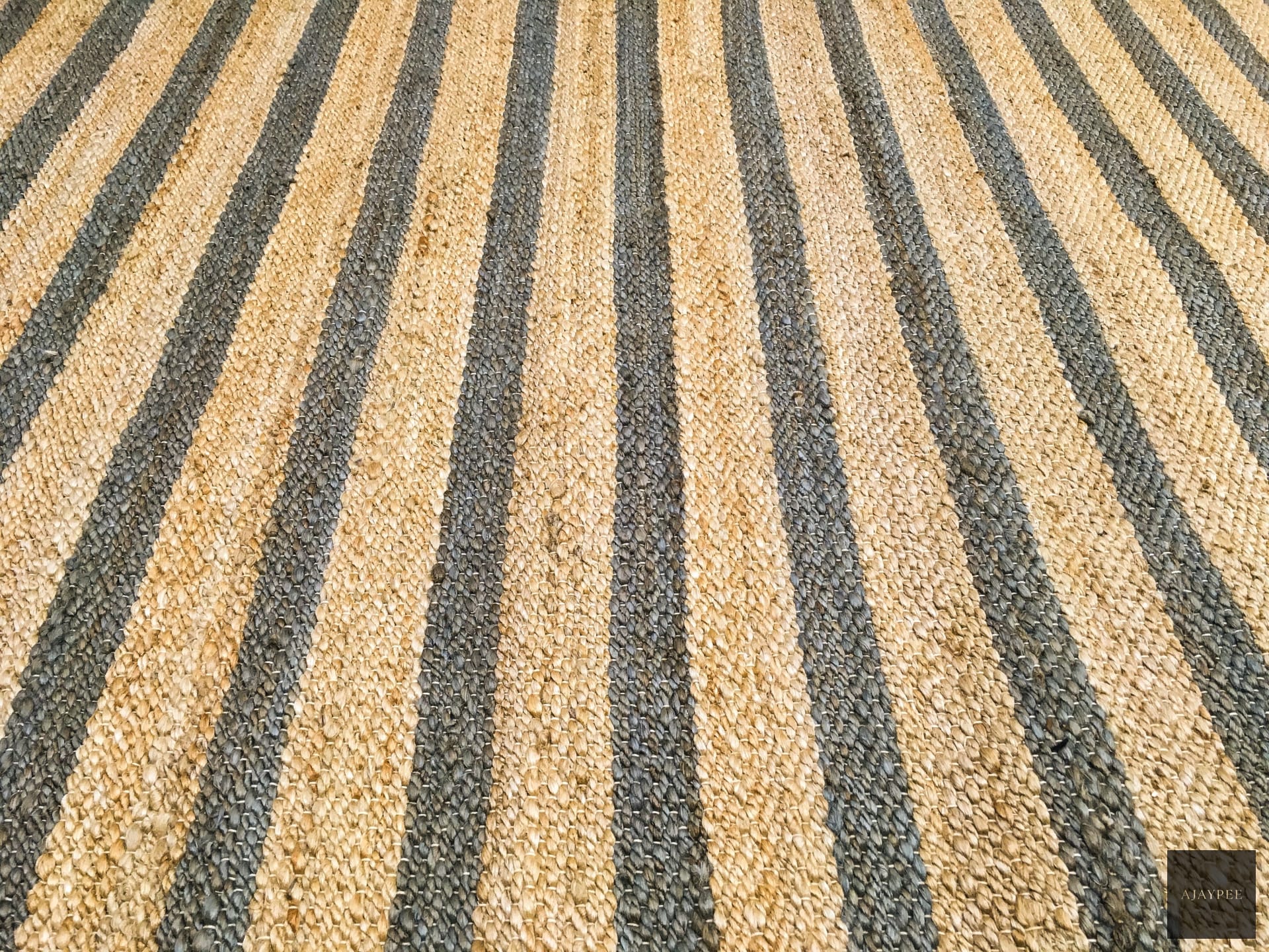 Hemp HandWoven Rug   Stripe: Grey - Jute - Hand Woven - Ajaypee Carpets (Thumbnail 2)