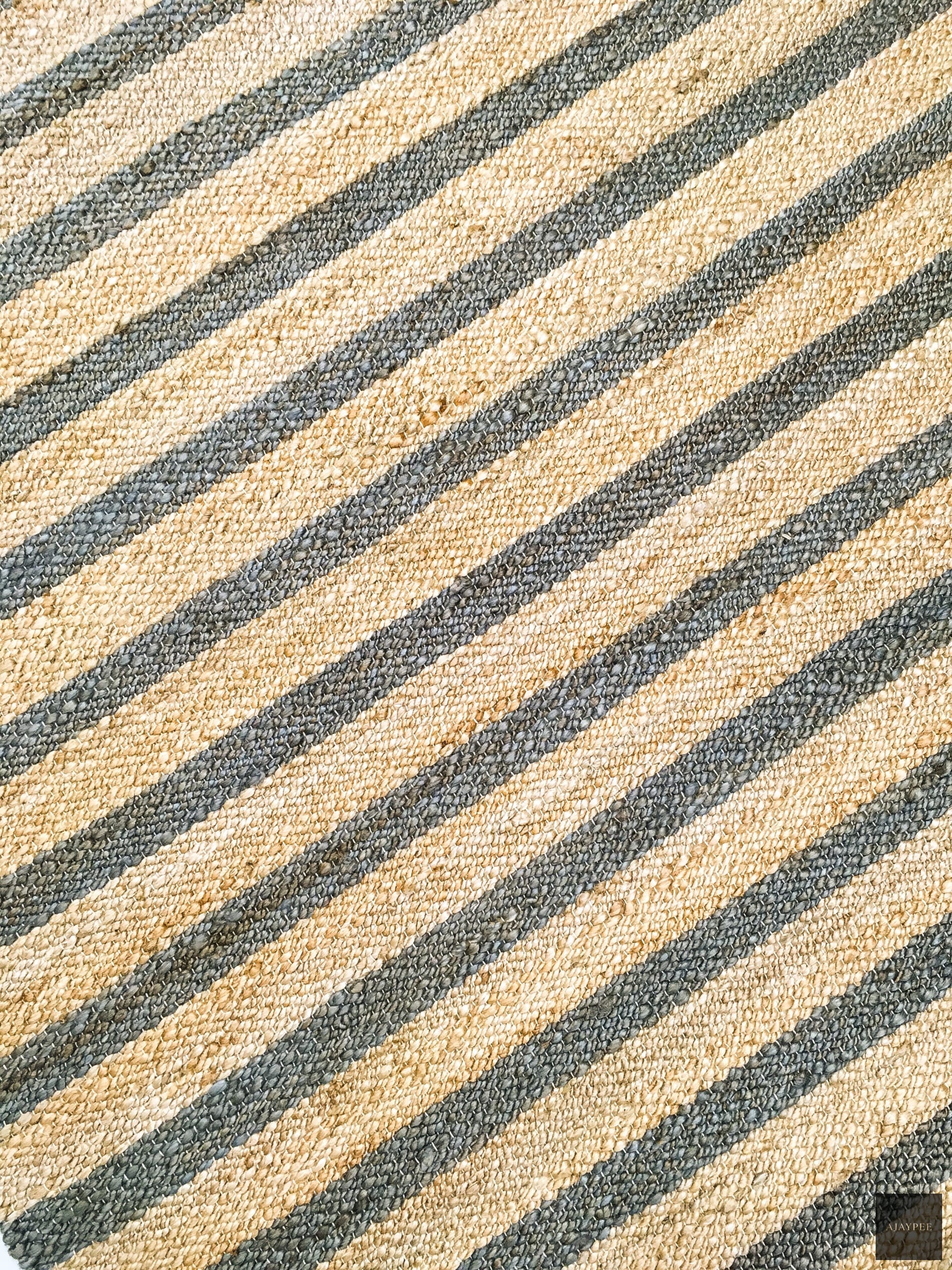 Hemp HandWoven Rug   Stripe: Grey - Jute - Hand Woven - Ajaypee Carpets (Thumbnail 4)