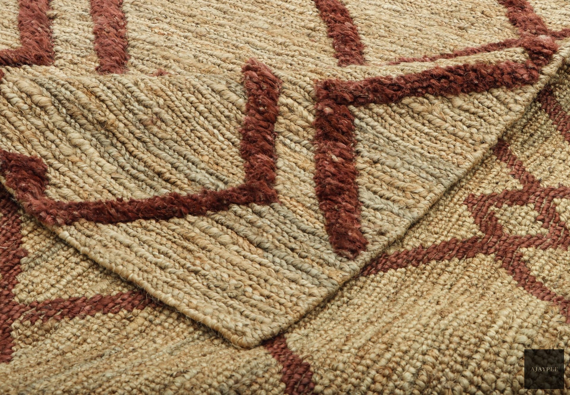 Hemp Handwoven Rug    Wales Maroon - Jute - Flatweave - Ajaypee Carpets (Thumbnail 3)