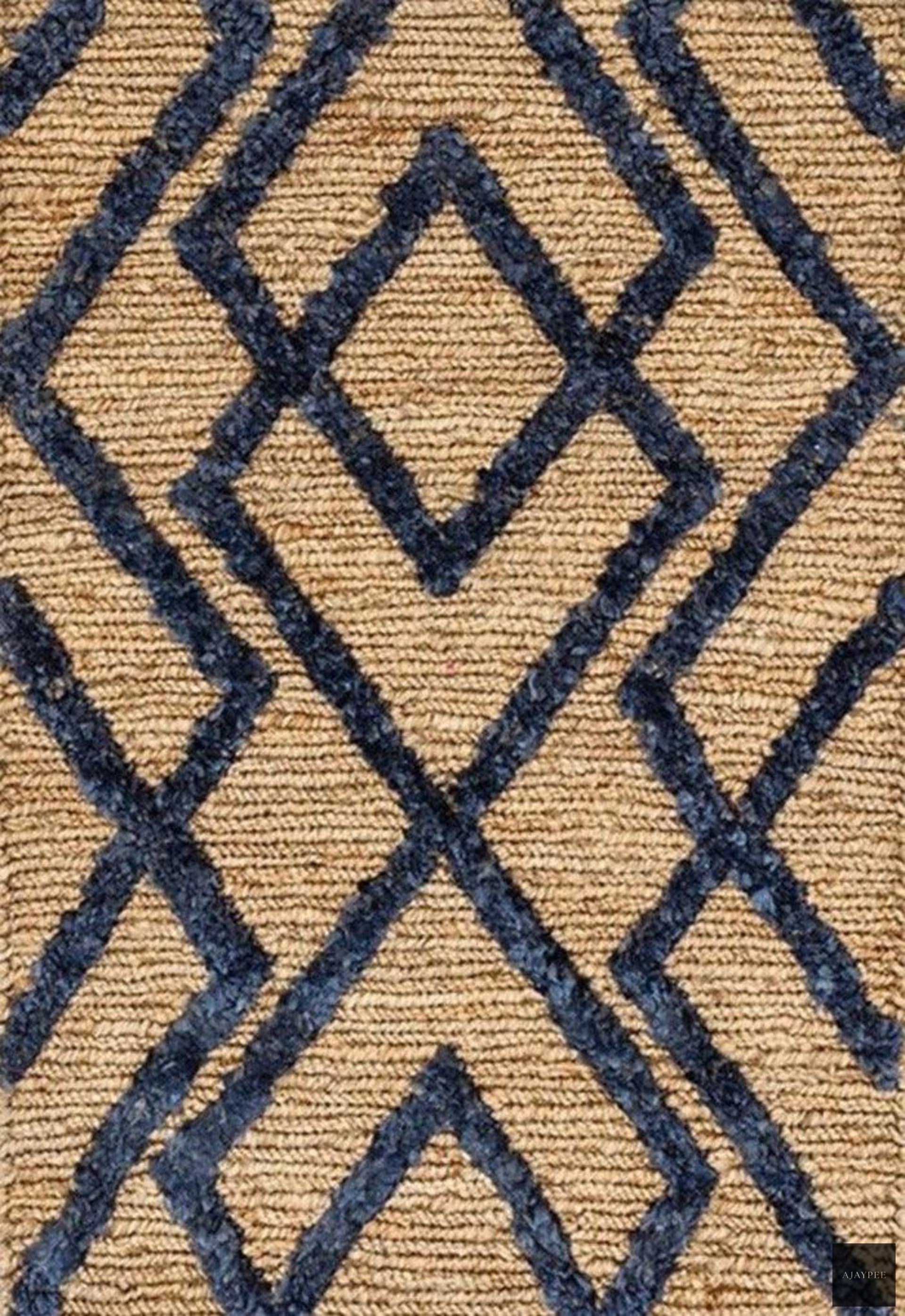Hemp Handwoven Rug    Wales Navy Blue - Jute - Flatweave - Ajaypee Carpets (Thumbnail 3)