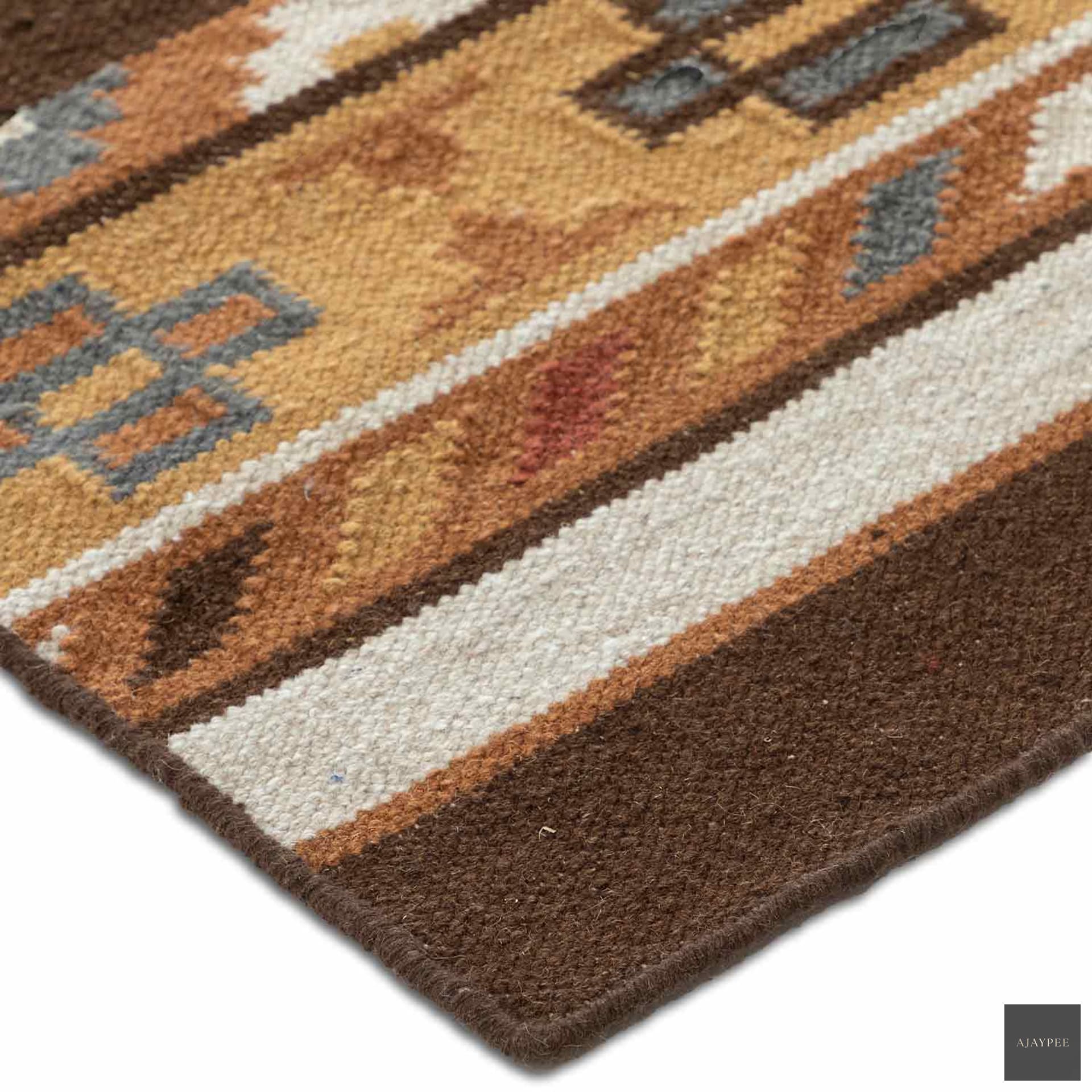 Bahrud Hand Woven Woollen Kilim - Wool - Kilim - Ajaypee Carpets (Thumbnail 2)