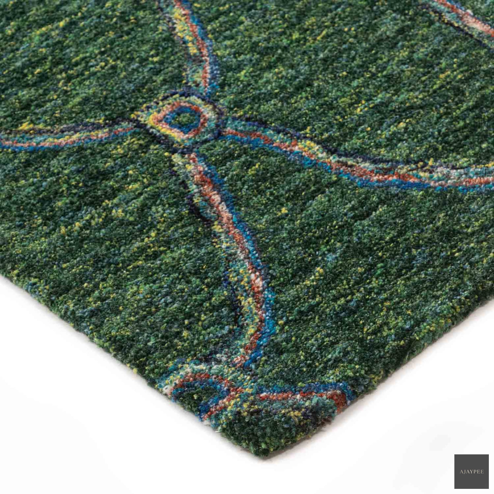 Giusta Peacock Colour Hand Tufted Woollen Rug By Mariella Ienna - Cotton - Hand Tufted - Ajaypee Carpets (Thumbnail 3)