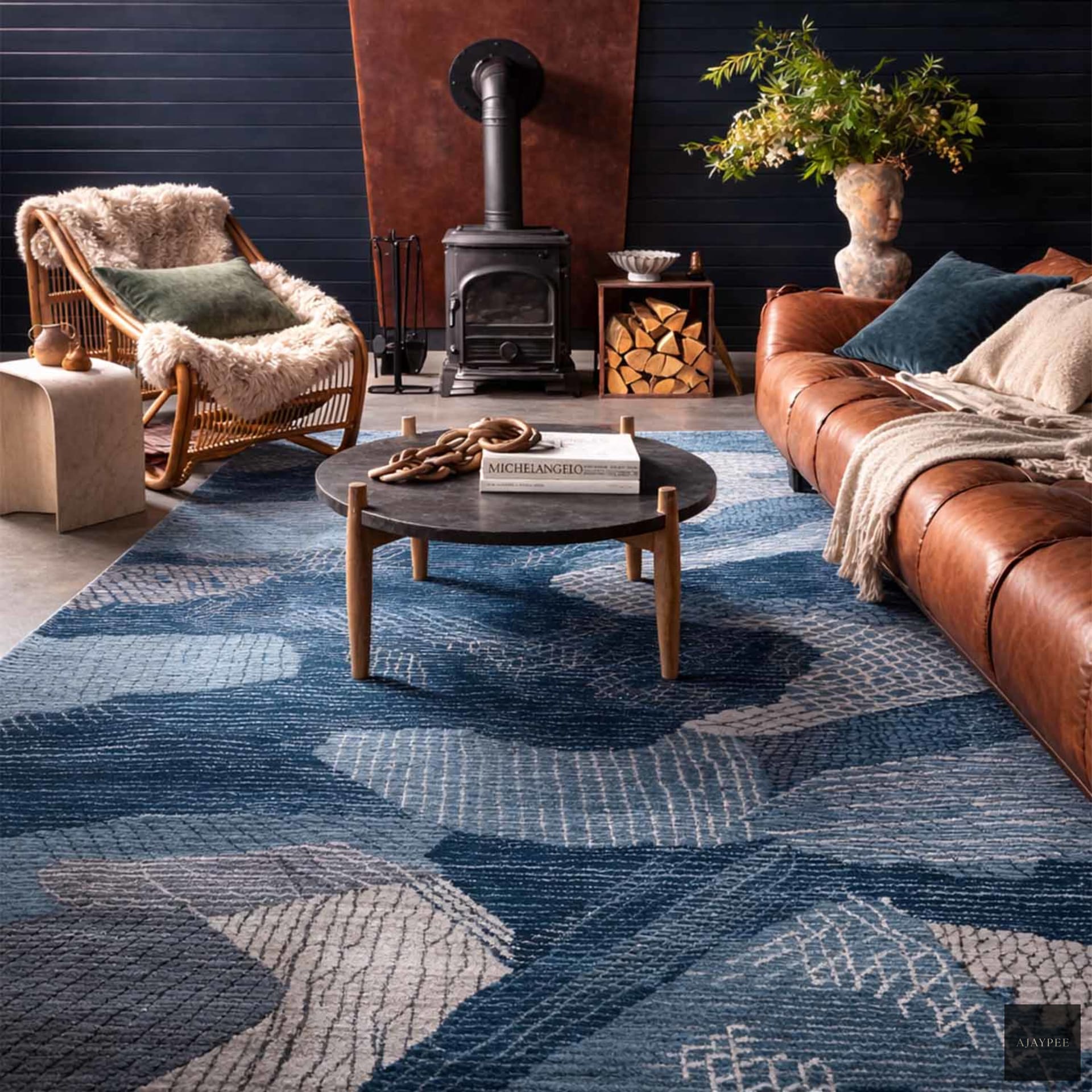 Hibbah Hand Tufted Woollen And Viscose Rug handmade carpet