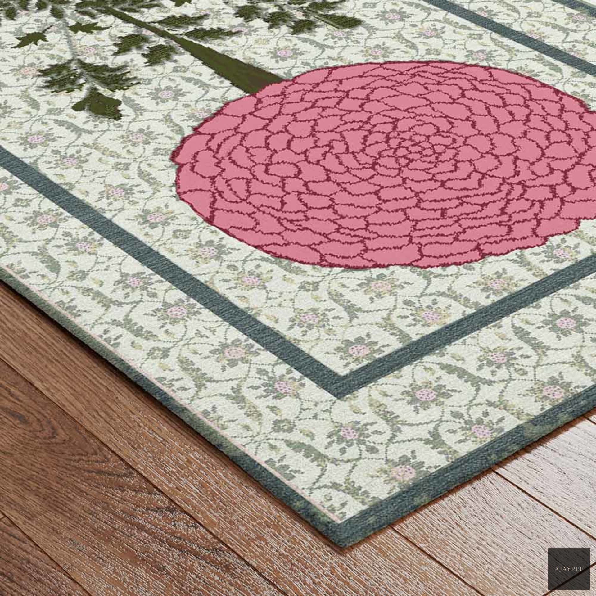 Hibiscus Hand Knotted Woollen And Viscose Rug By Anita Dalmia - Cotton - Hand Knotted - Ajaypee Carpets (Thumbnail 2)