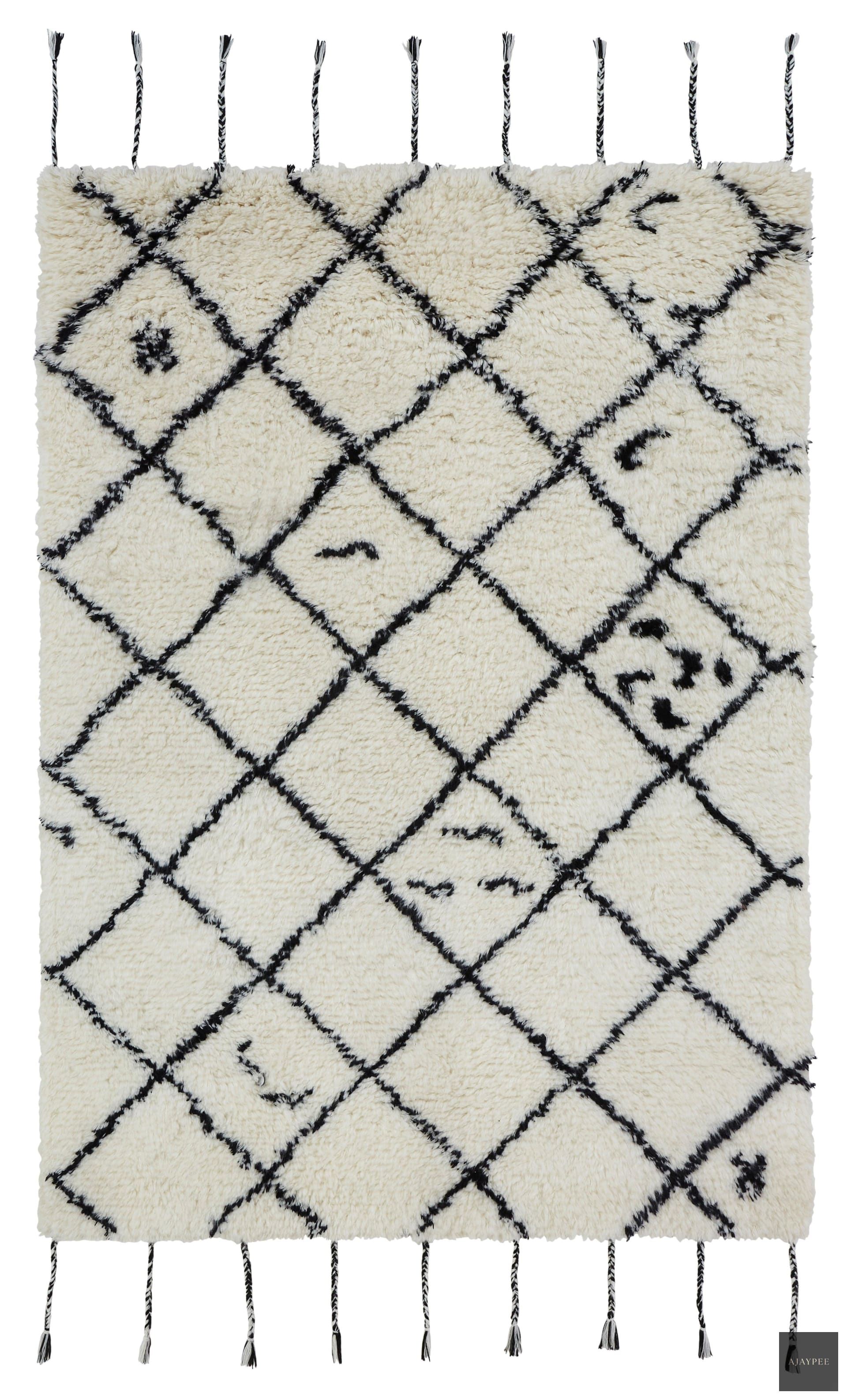 Wool HandTufted Carpet - Cross White /Black - Cotton - Hand Tufted - Ajaypee Carpets (View 1)