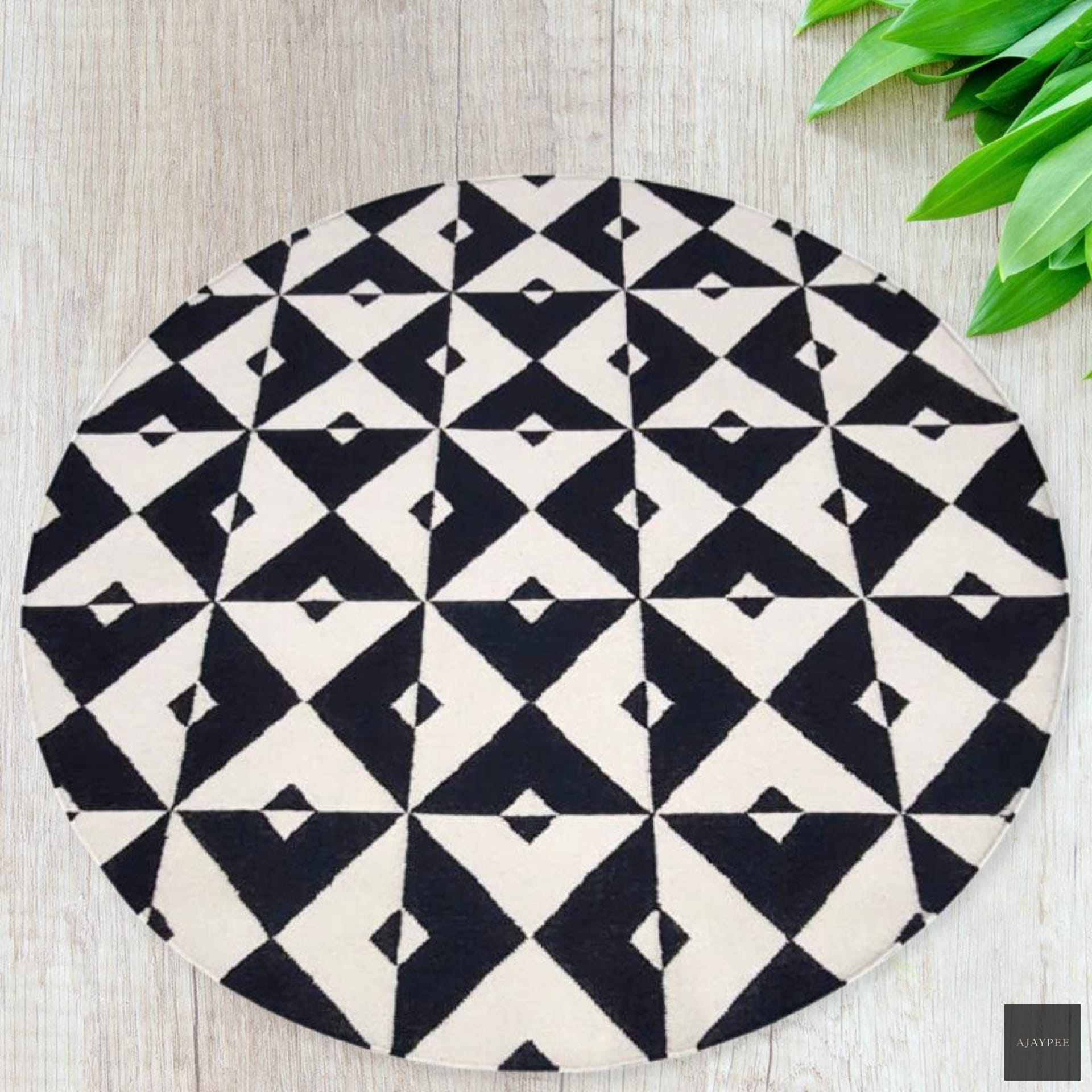 Wool Handwoven Dhurry Round Star - Cotton - Hand Woven - Ajaypee Carpets (Thumbnail 2)