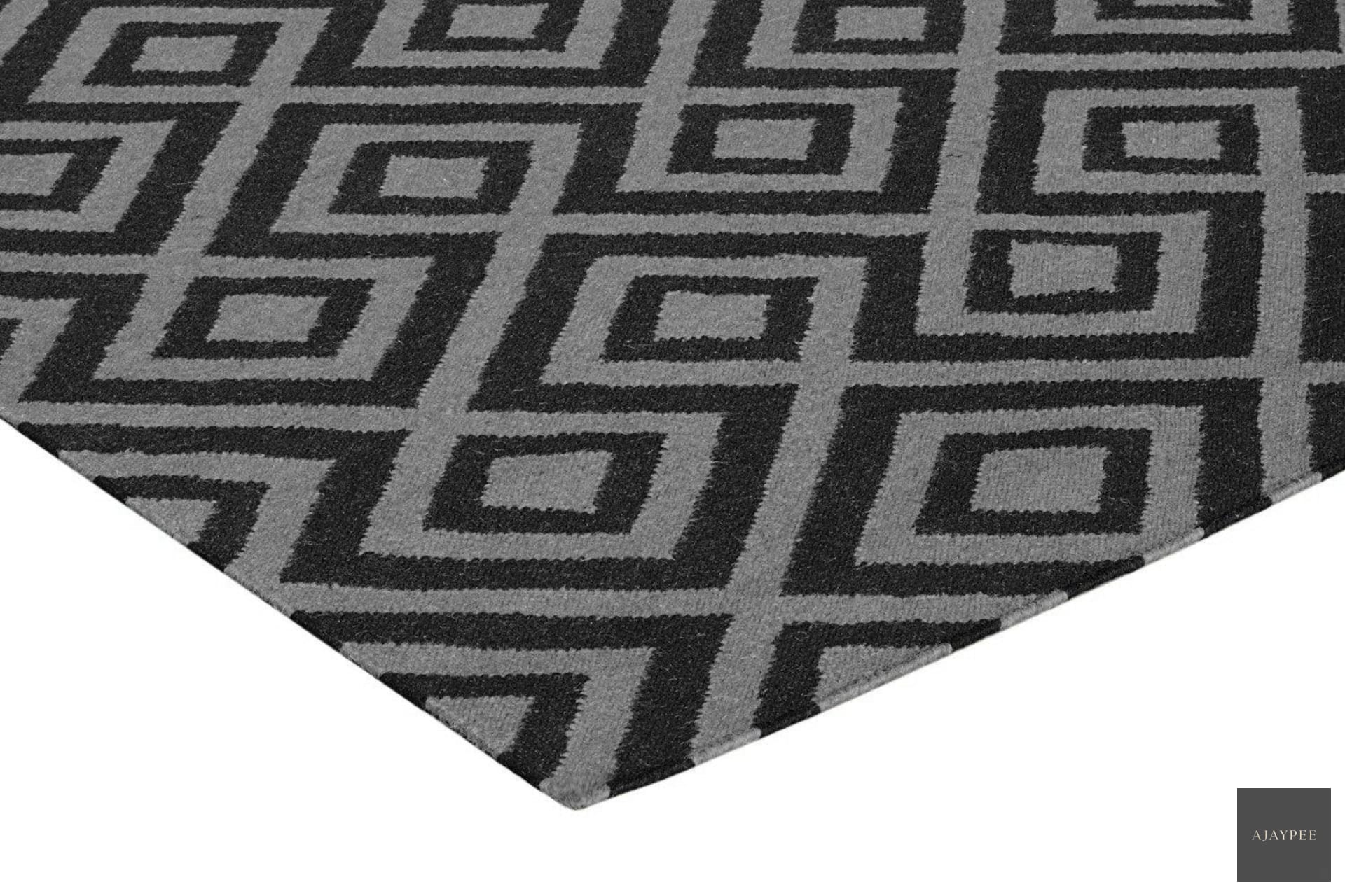 Wool HandWoven Dhurry Strink Grey - Cotton - Flatweave - Ajaypee Carpets (Thumbnail 4)