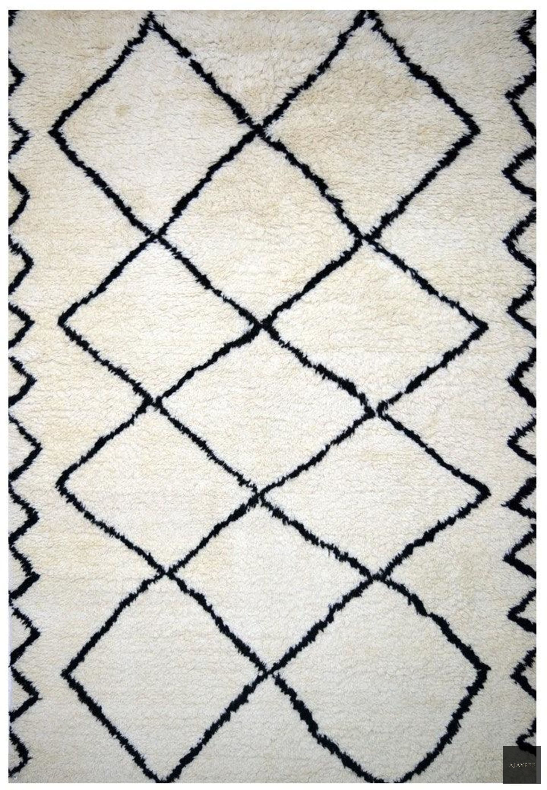 Wool HandKnotted Carpet Moroccan Diamond Zig Zag - Cotton - Hand Knotted - Ajaypee Carpets (View 1)