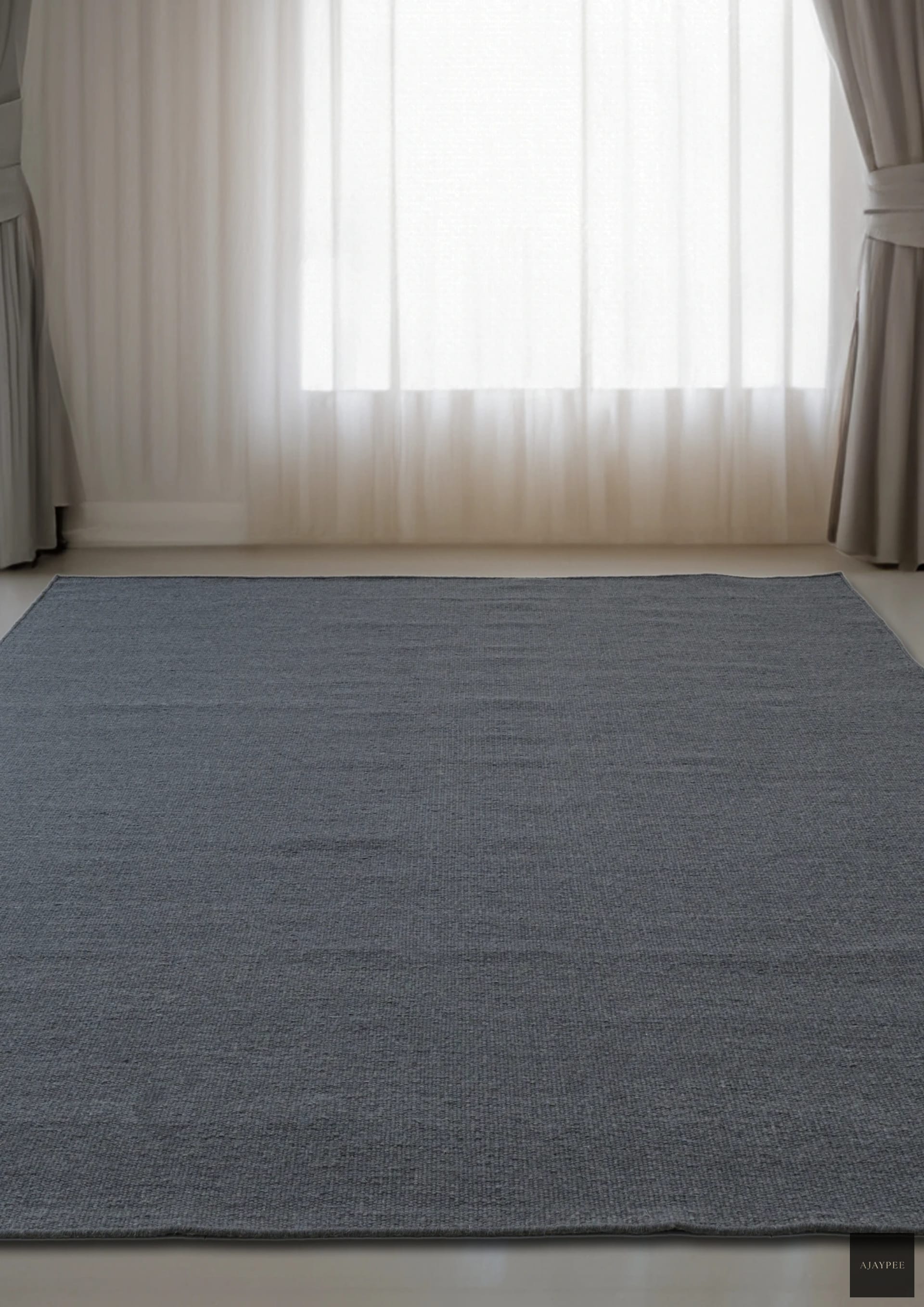 Woolen Handwoven Dhurry Plain Graphite - Cotton - Hand Woven - Ajaypee Carpets (Thumbnail 3)