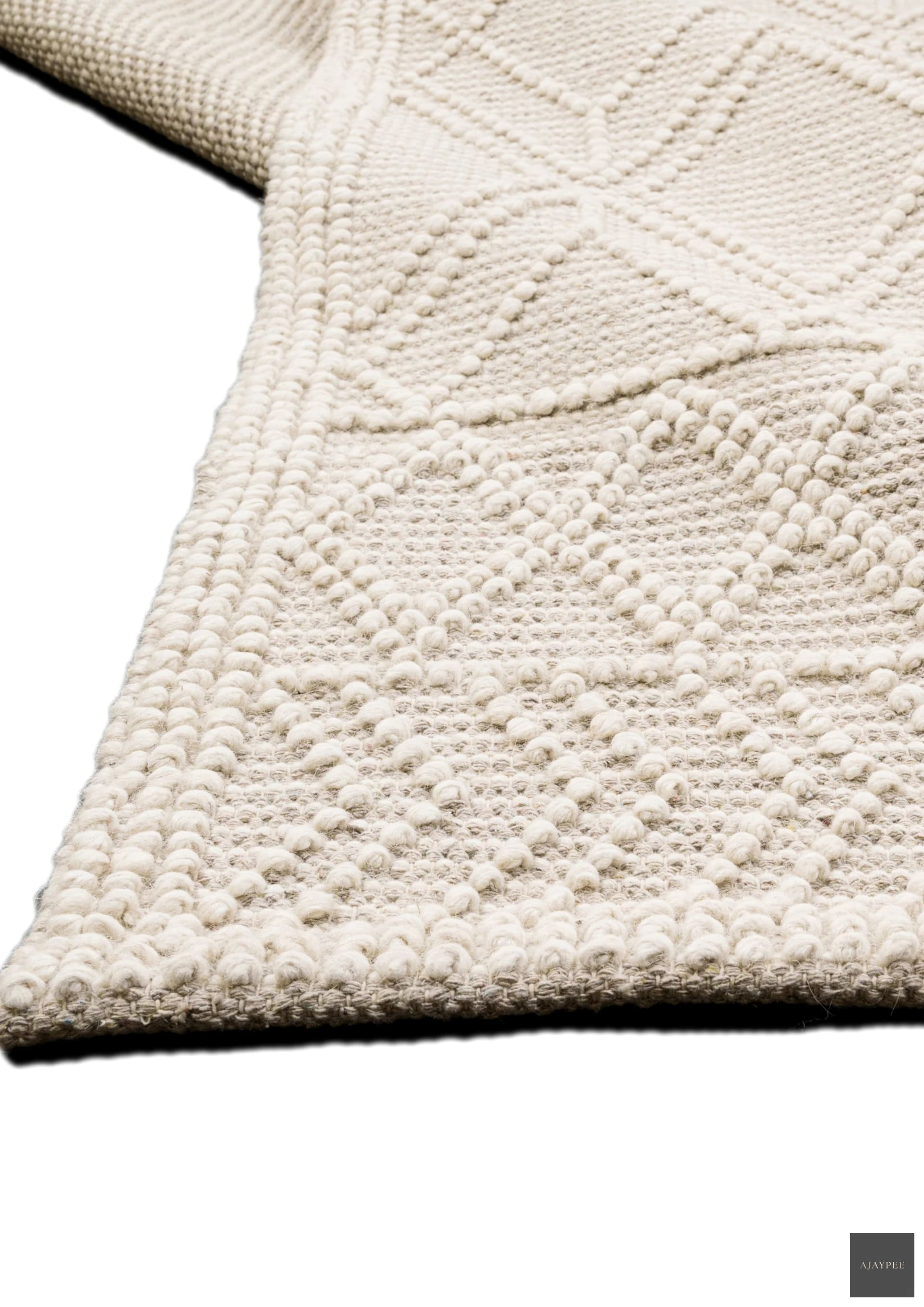 Woolen Handwoven Loop Rug Mira White - Cotton - Flatweave - Ajaypee Carpets (Thumbnail 2)