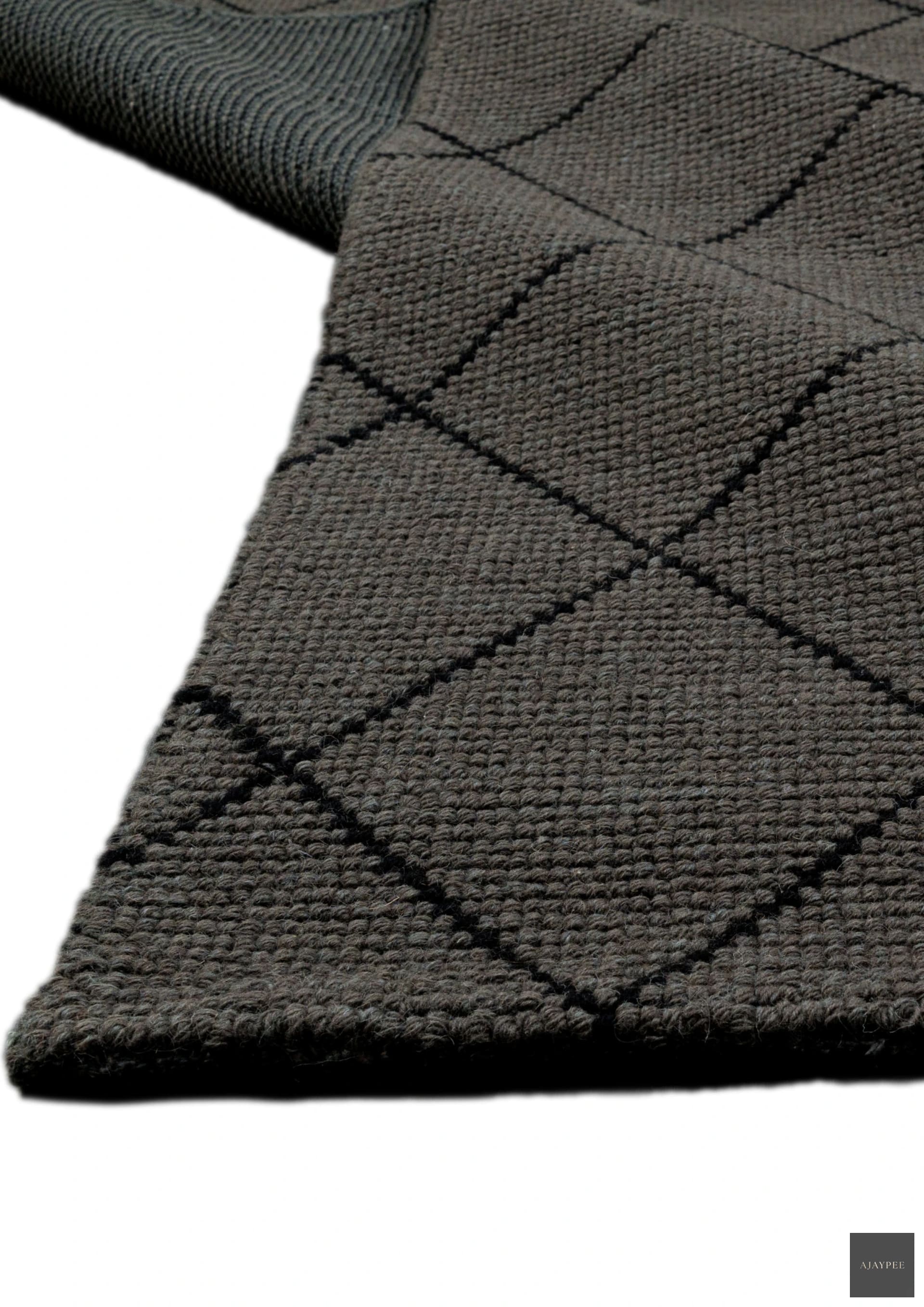 Woolen Handwoven Rug CharcoalGrid - Cotton - Hand Woven - Ajaypee Carpets (Thumbnail 2)