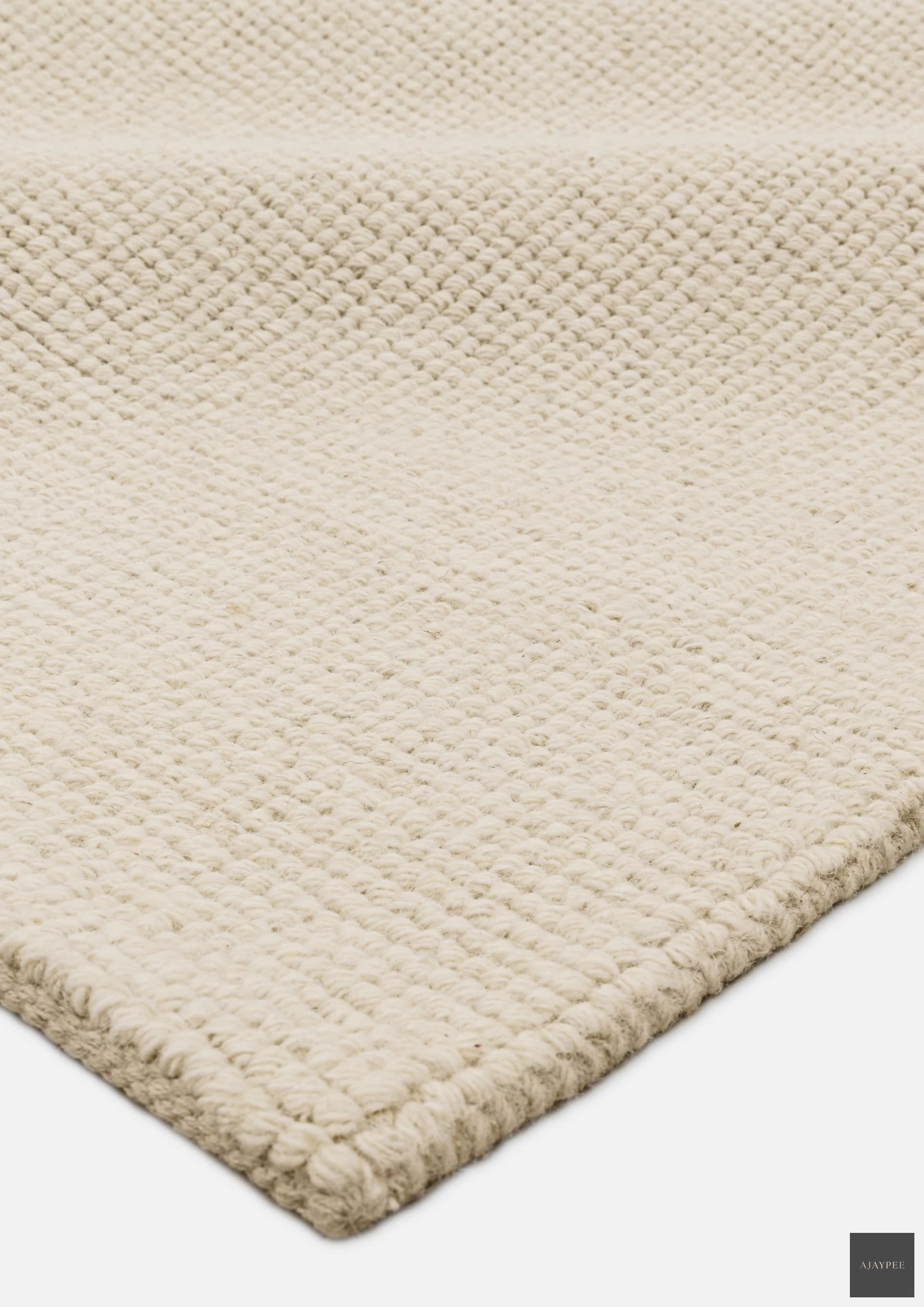 Woolen Handwoven Rug Loop White - Cotton - Hand Woven - Ajaypee Carpets (Thumbnail 2)