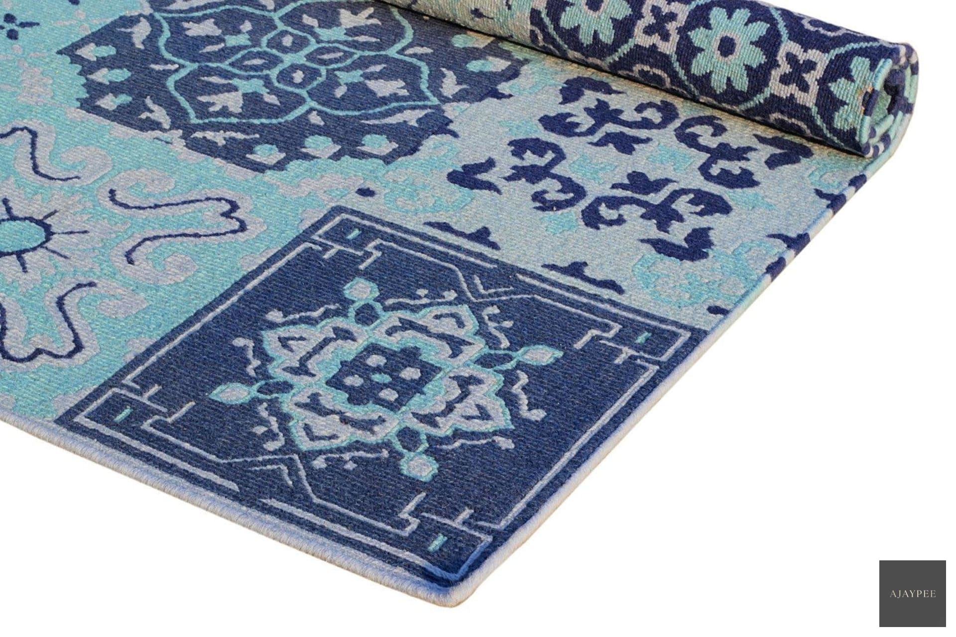 Woolen Sumak- Persian Blue - Cotton - Flatweave - Ajaypee Carpets (Thumbnail 2)