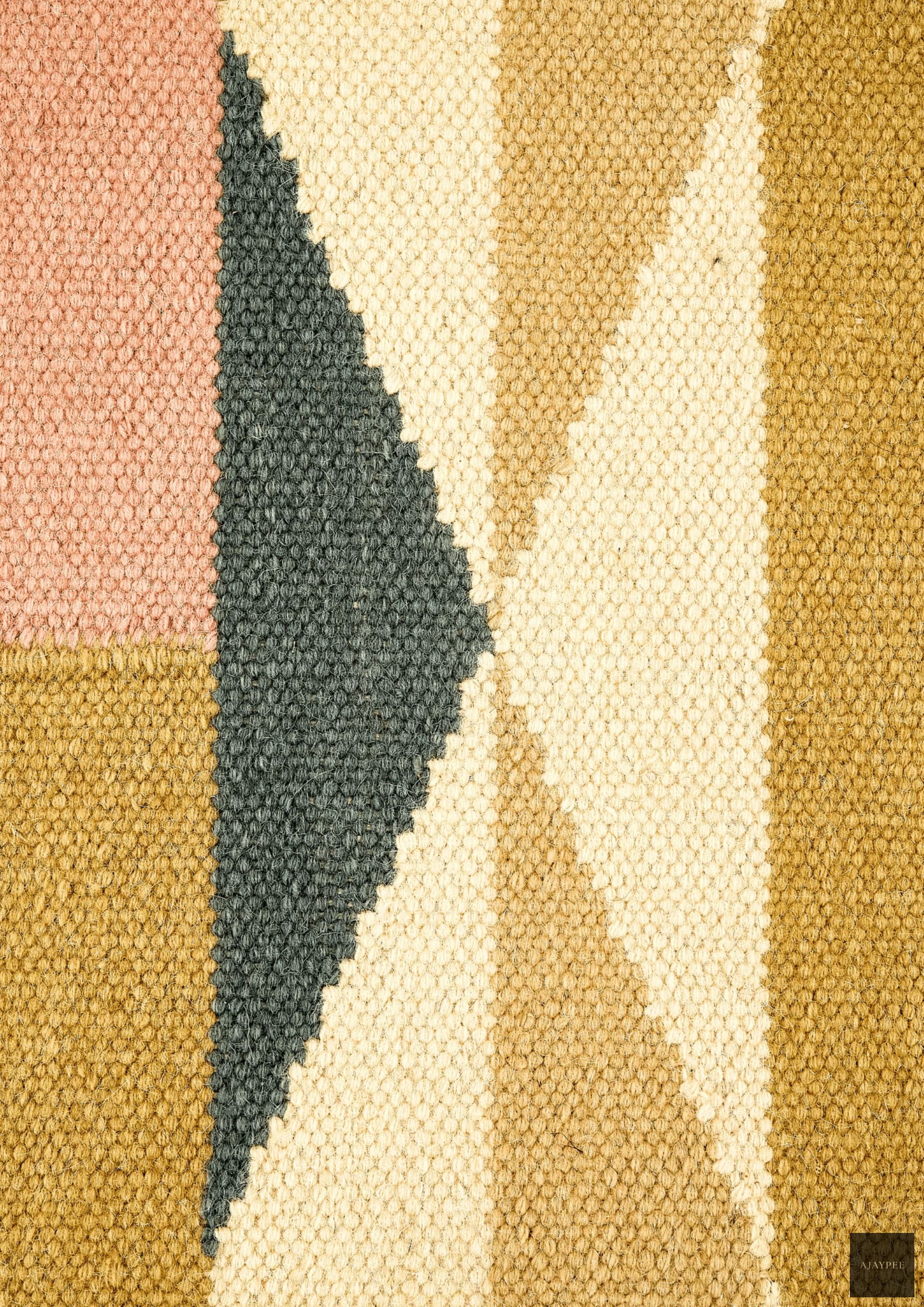 Woollen Hand Dhurry: Colour Diamond Stripe - Cotton - Flatweave - Ajaypee Carpets (Thumbnail 2)