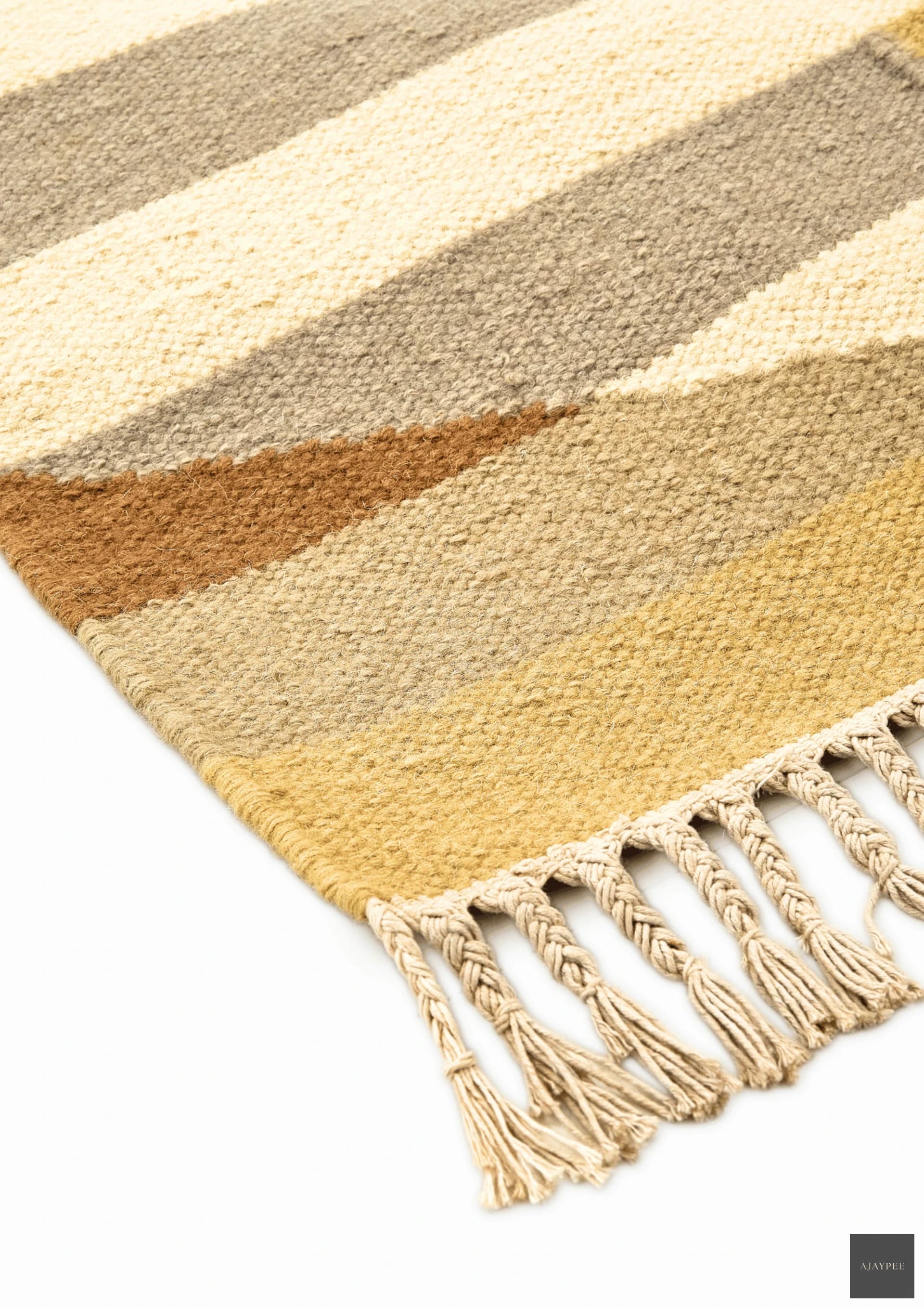 Woollen Hand Dhurry: Colour Diamond Stripe - Cotton - Flatweave - Ajaypee Carpets (Thumbnail 3)