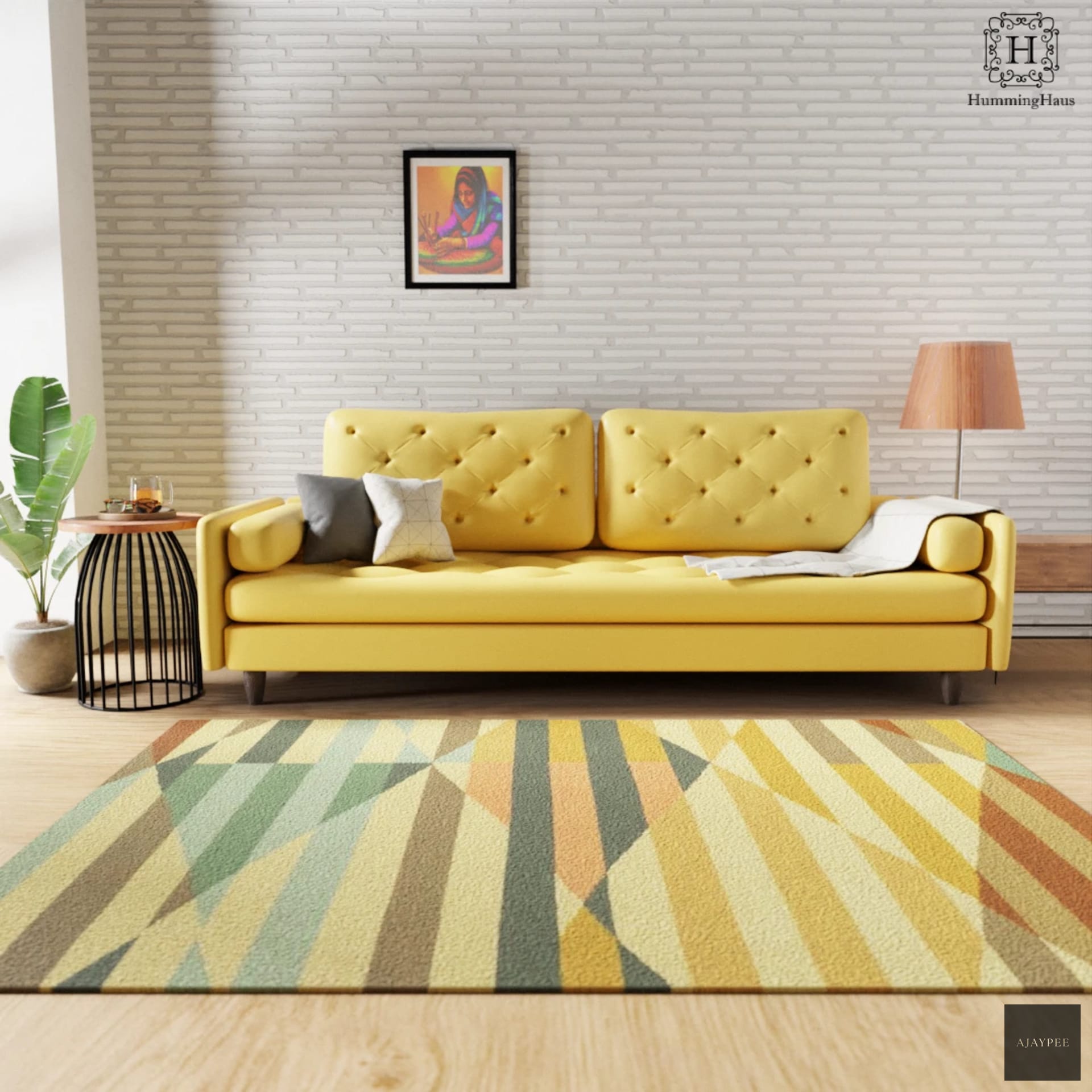 Woollen Hand Dhurry  Colour Diamond Stripe - Cotton - Flatweave - Ajaypee Carpets (Thumbnail 2)