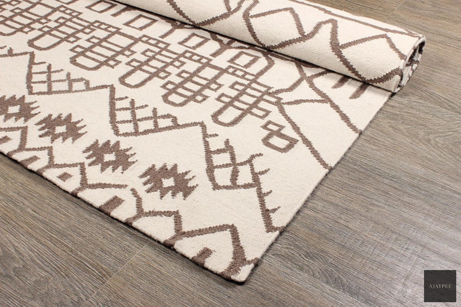 Wool Handwoven Dhurry_Beiuf - Cotton - Flatweave - Ajaypee Carpets (Thumbnail 2)