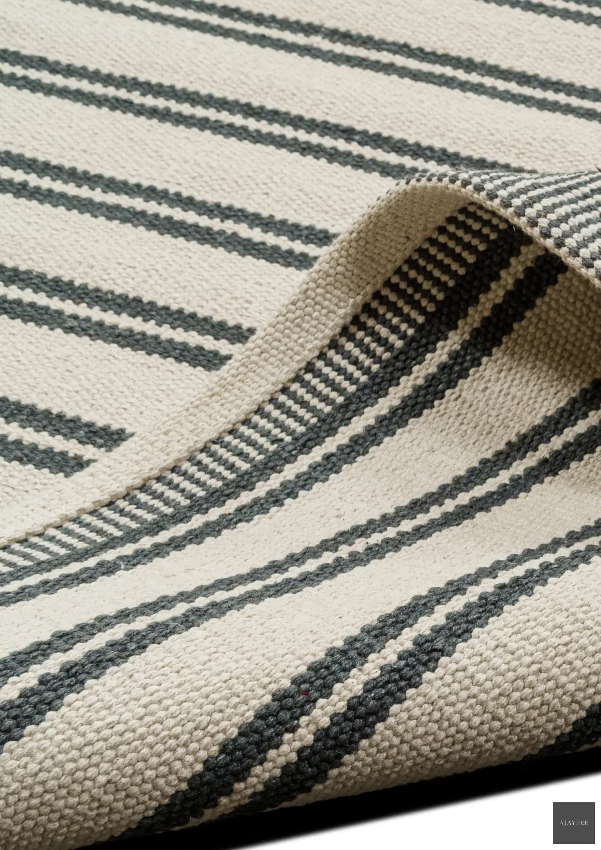 Cotton Hand-woven Rug : Nando Stripe - Cotton - Hand Woven - Ajaypee Carpets (Thumbnail 3)