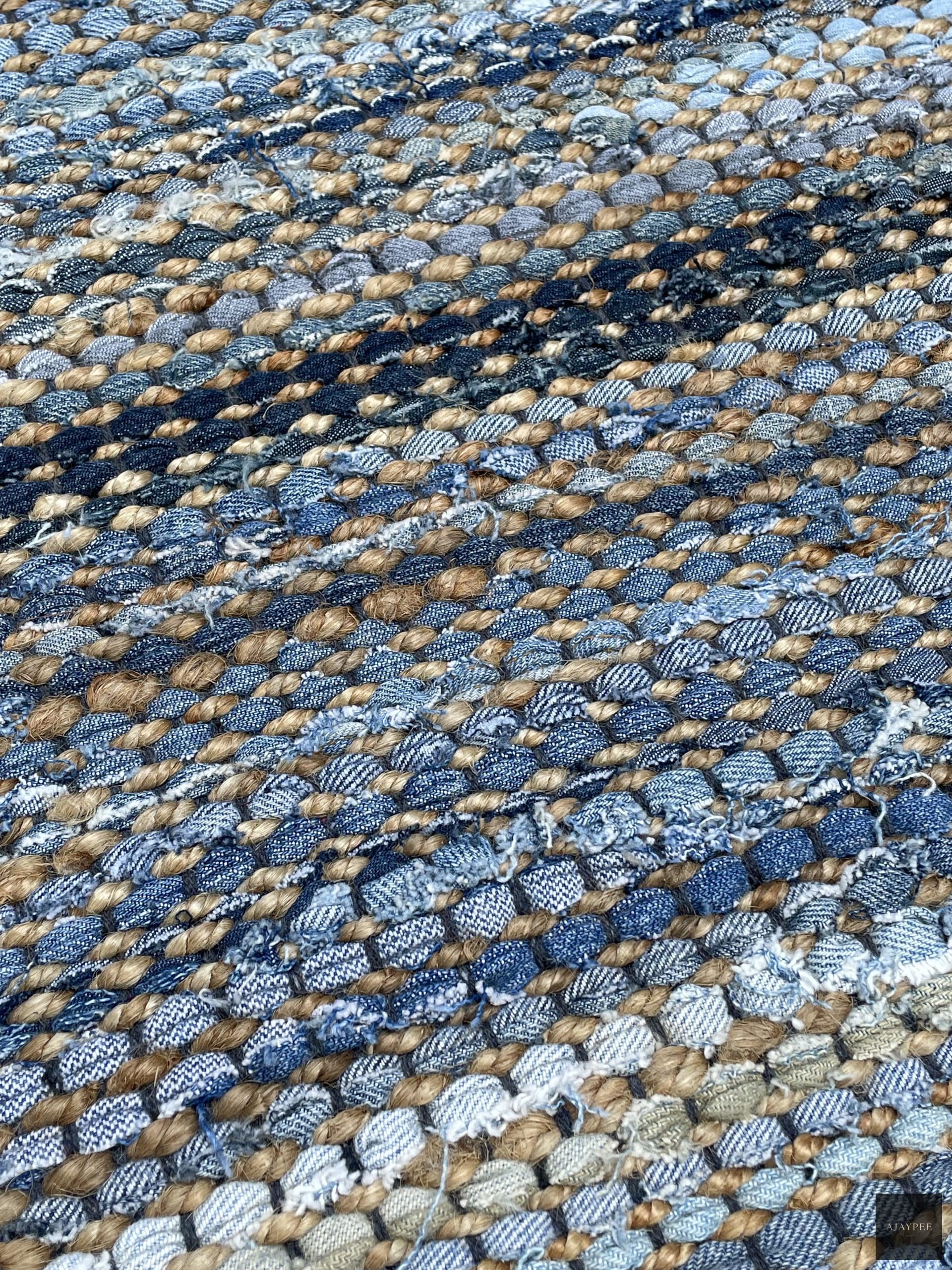 Denim & Hemp Handwoven Rug: Mezclilla - Jute - Hand Woven - Ajaypee Carpets (Thumbnail 3)
